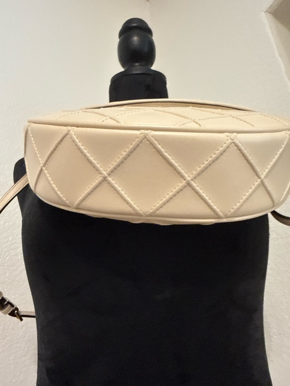 Tory Burch Cream Mini Fleming Crescent Bag with Gold Chain - Picture 12 of 17